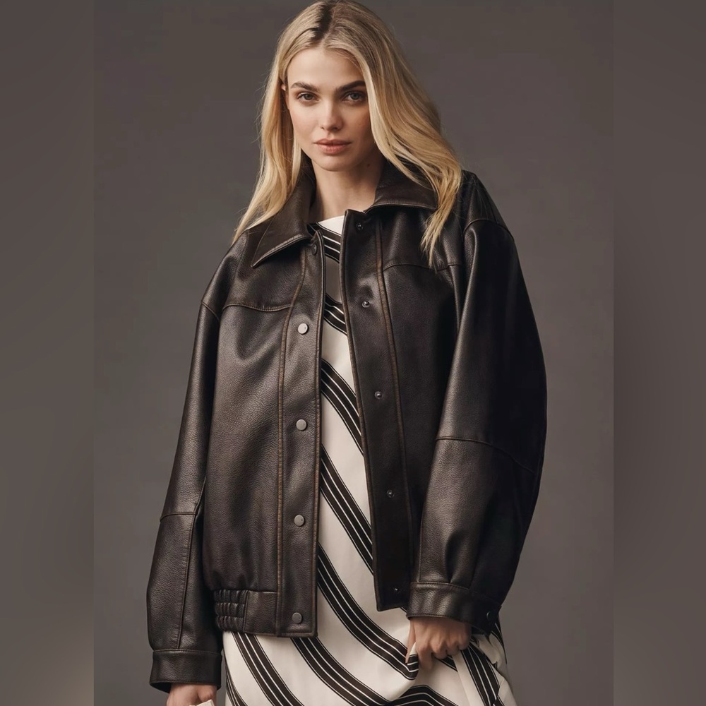 Pilcro Oversized Washed Faux Leather Jacket
